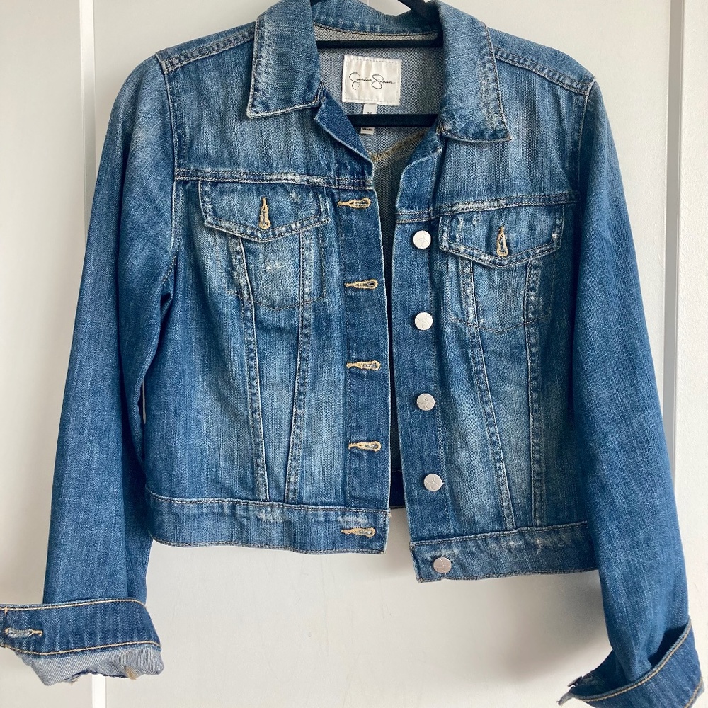 Jessica Simpson distressed denim jacket